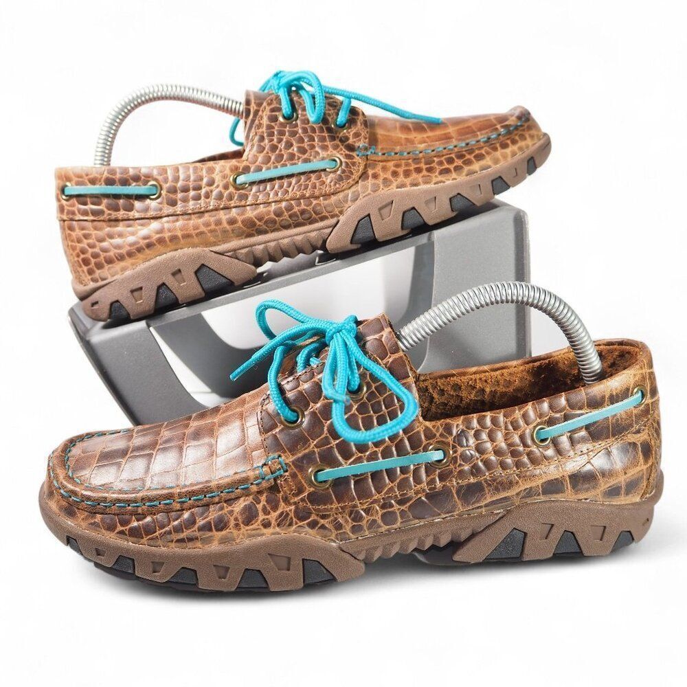 Ferrini Belly Crocodile Print Driving Moc Toe Leather Loafers Women 9B 65322-10